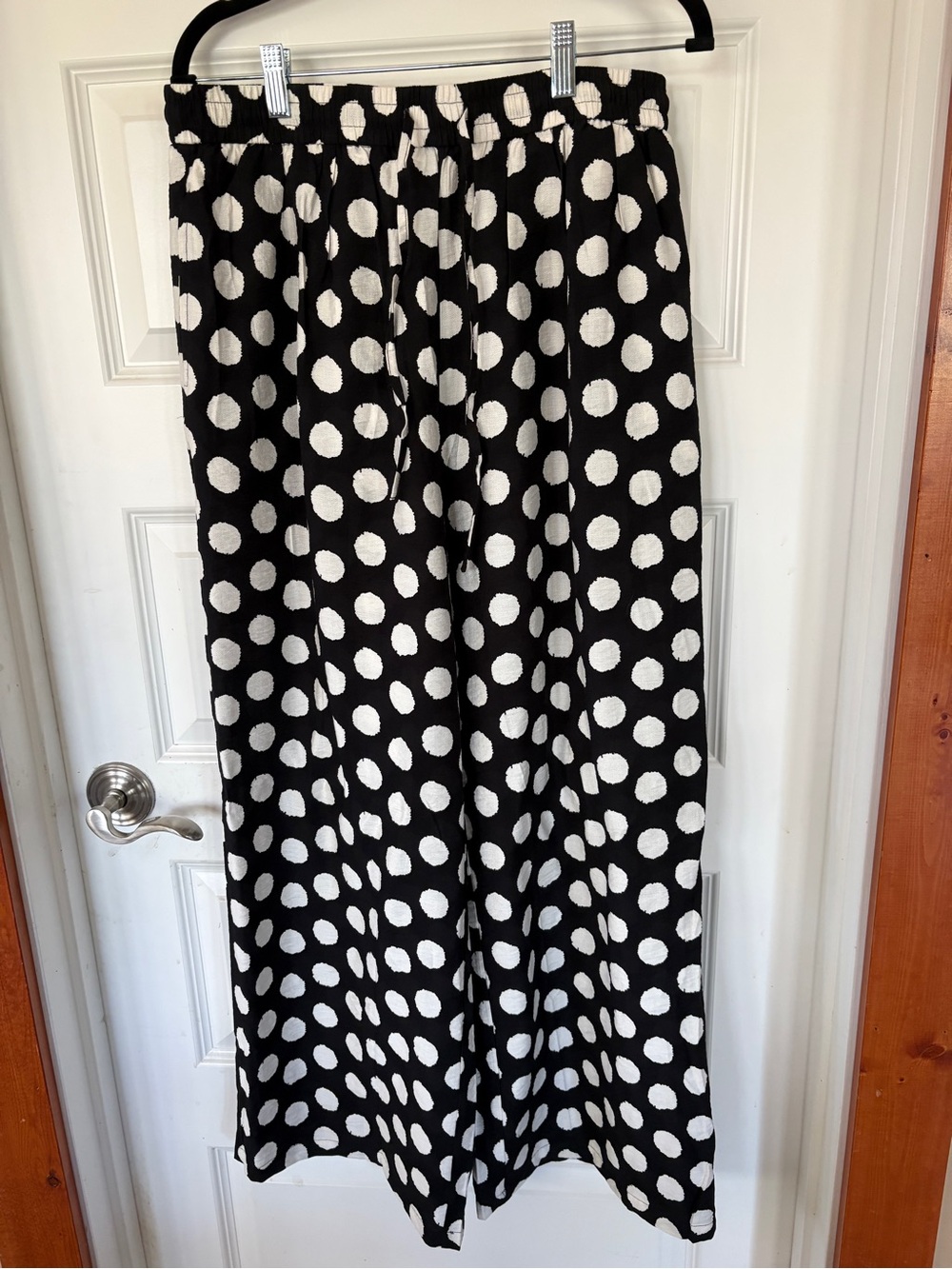 Polka Dot Wide-Leg Pants - Black & Cream